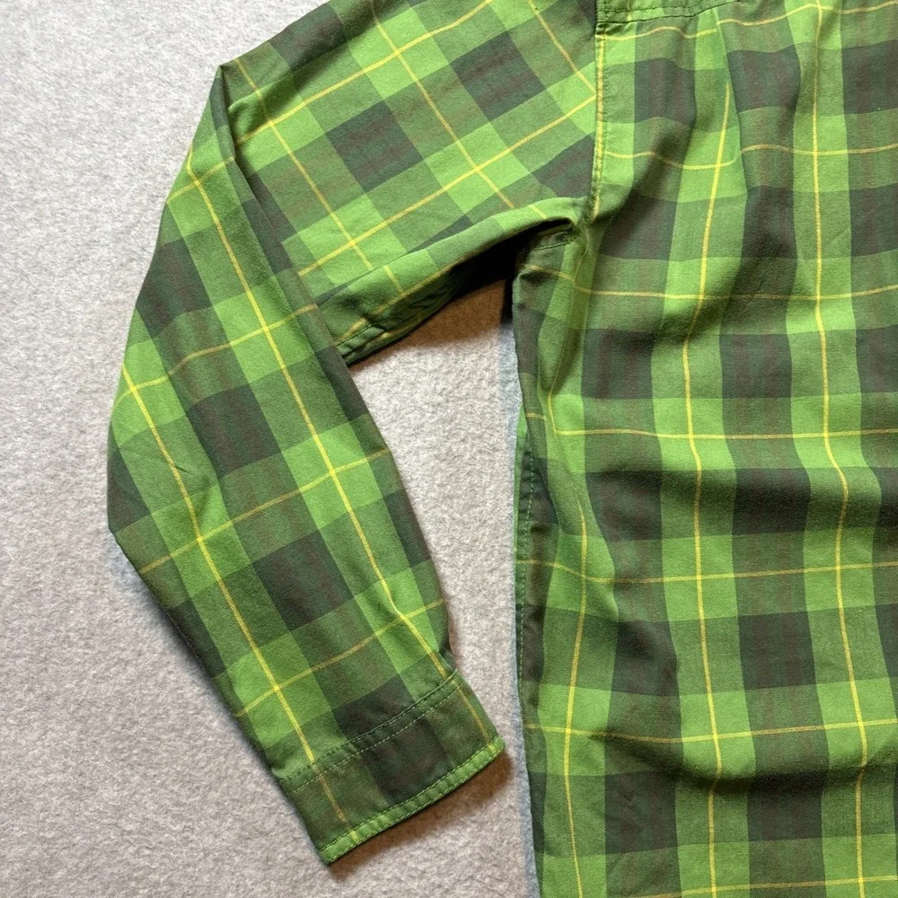 North Face Plaid Snap Button Long Sleeve Button Up Men's S Green 2 Pocket Hiking